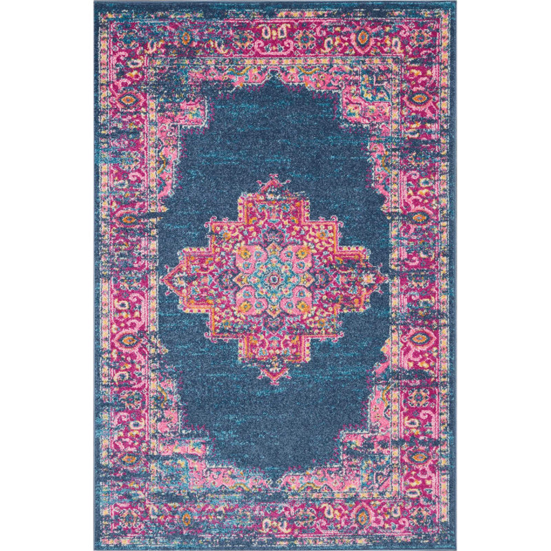 Mercury Row® Abbate Oriental Navy Blue/Pink Area Rug & Reviews